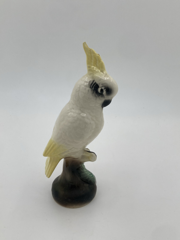 Vintage Ceramic Cockatoo Figurine Yellow Crested Parrot Bird Statue